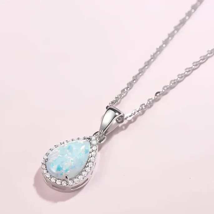 Geometric Pear Imitation Opal Copper Alloy Pendant Necklace for Women Gift