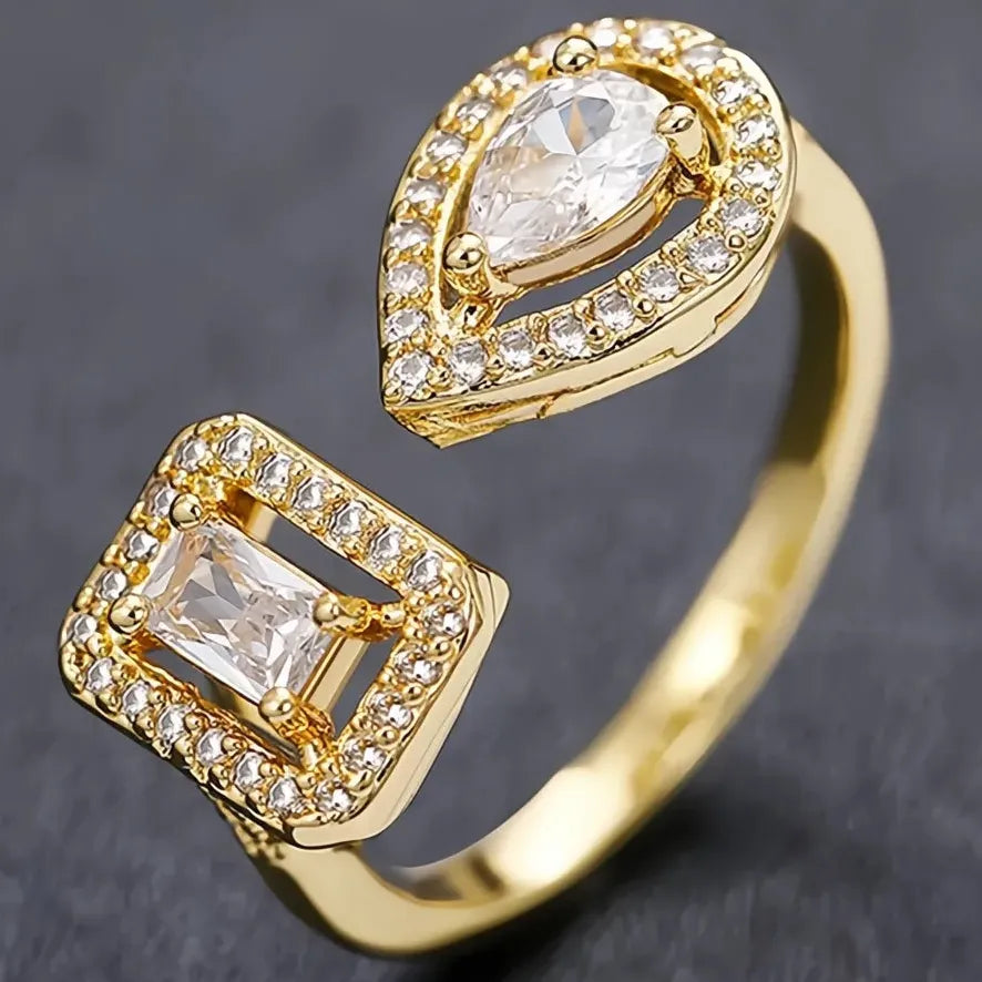 Geometric Cuff Opening Ring for Women Silver Gold Color Cubic Zirconia Fashion Jewelry