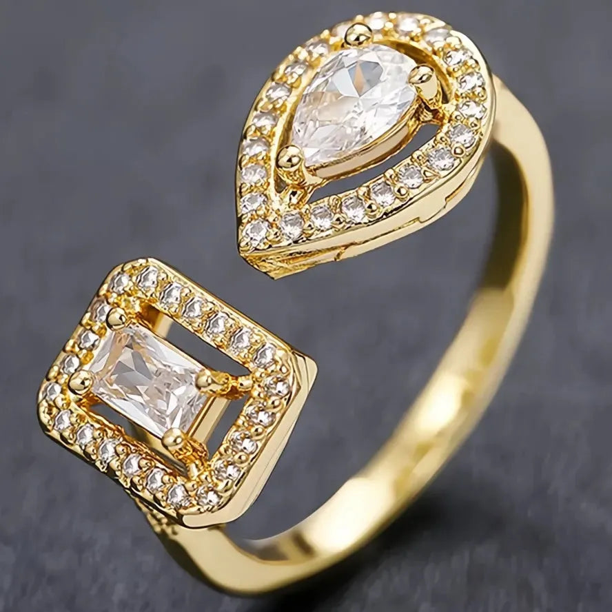 Geometric Cubic Zirconia Cuff Ring for Women Silver Gold Color Fashion Jewelry Brass