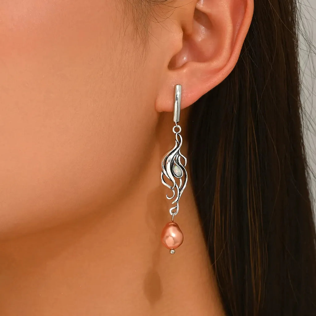 Silver Bohemian Opal Pendant Drop Earrings Copper Metal Elegant Jewelry Gift