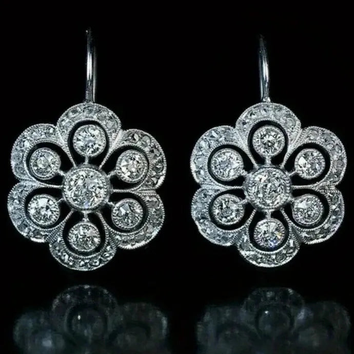 Flower Crystal Wedding Drop Earrings Ladies Fashion Jewelry Cubic Zircon Gift