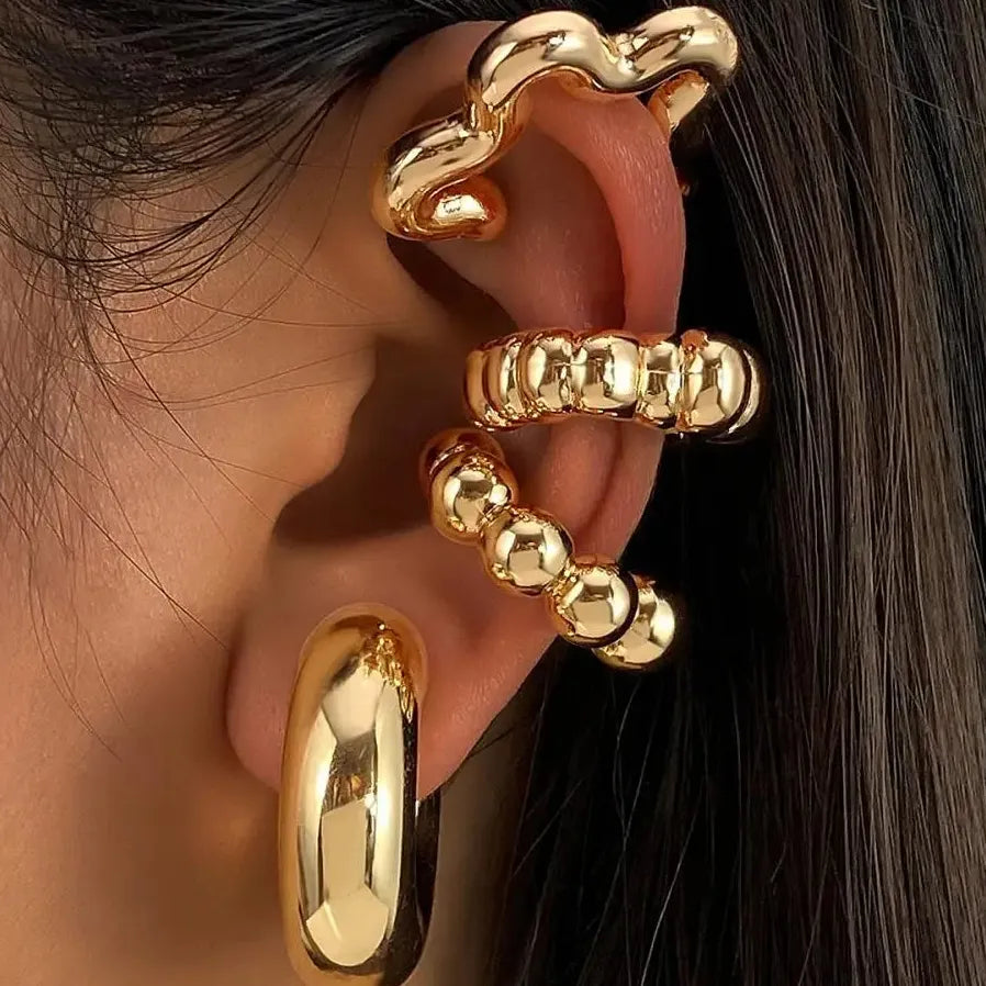 Geometric Round Bead Clip-On Earrings for Women No Piercing Cartilage Cuff