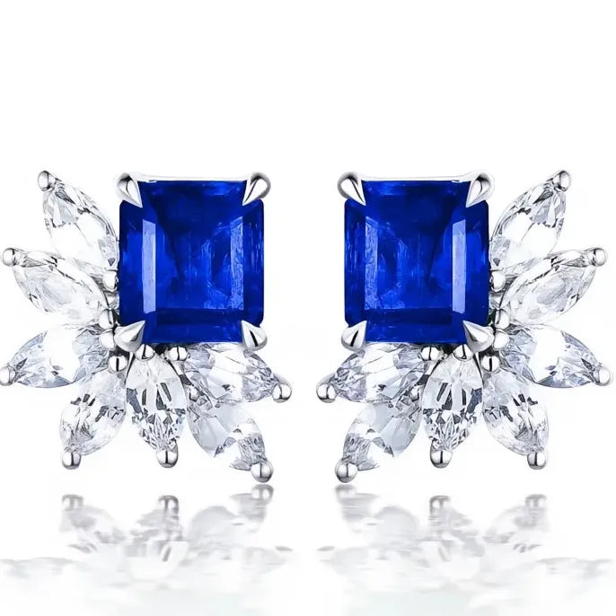 Gorgeous Women's Blue White Round Cubic Zirconia Stud Earrings Luxury Wedding Party Jewelry