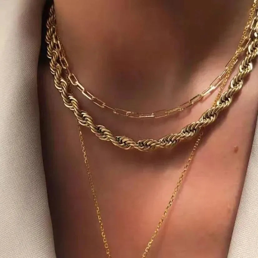 Twisted Rope Chain Necklace Choker for Women Men Stainless Steel Gold Tone