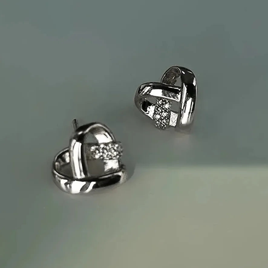 Eternity Love Heart Stud Earrings for Women Cubic Zirconia Copper Alloy Wedding Jewelry Silver Gold Color