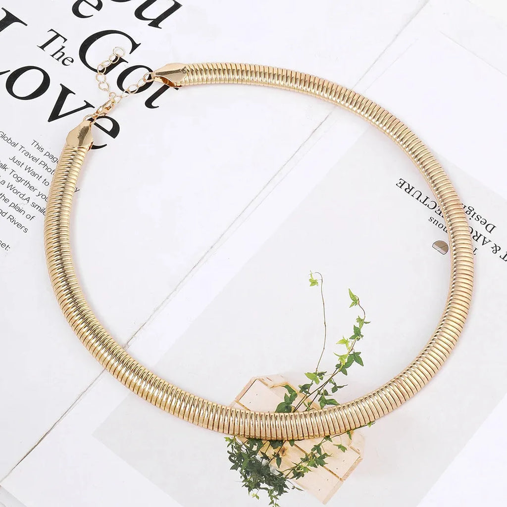 Geometric Snake Bone Chain Choker Necklace Women Stainless Steel Gold Jewelry