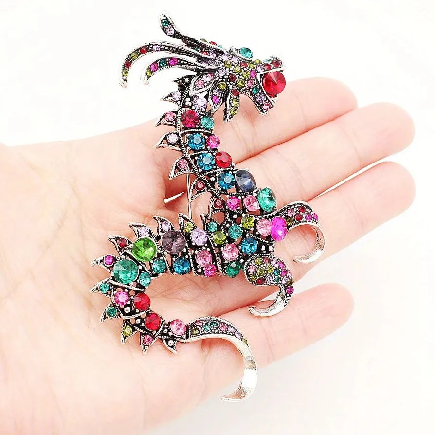Vintage Rhinestone Dragon Brooch Pin for Party Dress Corsage Accessory