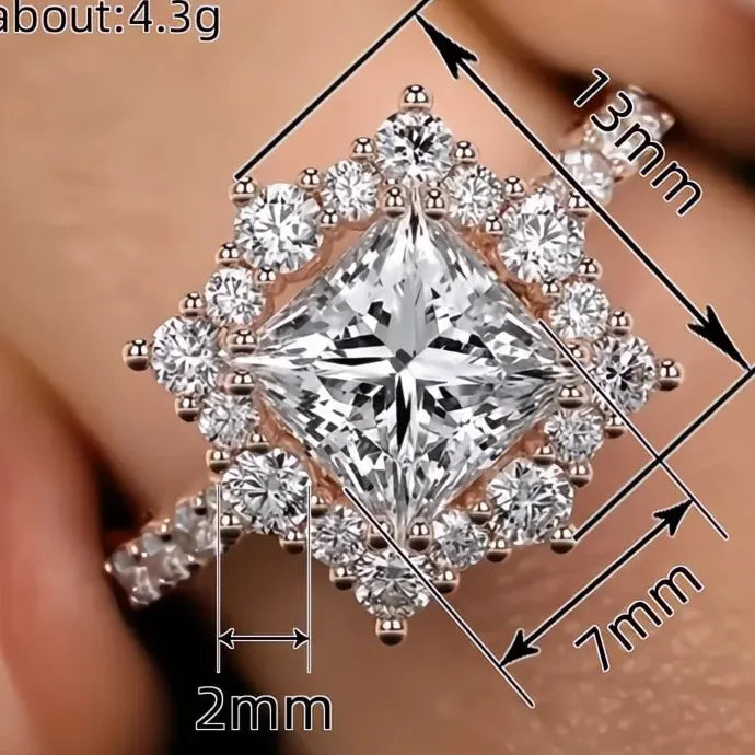 Rose Gold Geometric Cocktail Ring Inlaid Full Bright Cubic Zirconia Jewelry