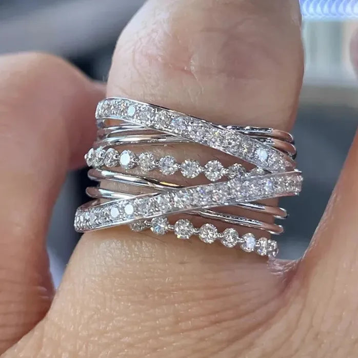 Silver Color CZ Cross Ring for Women Bridal Wedding Party Jewelry