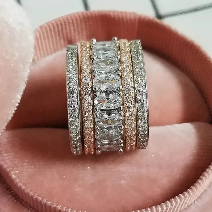 Noble Elegant Wide Cubic Zirconia Rings for Women Chic Fashion Party Jewelry