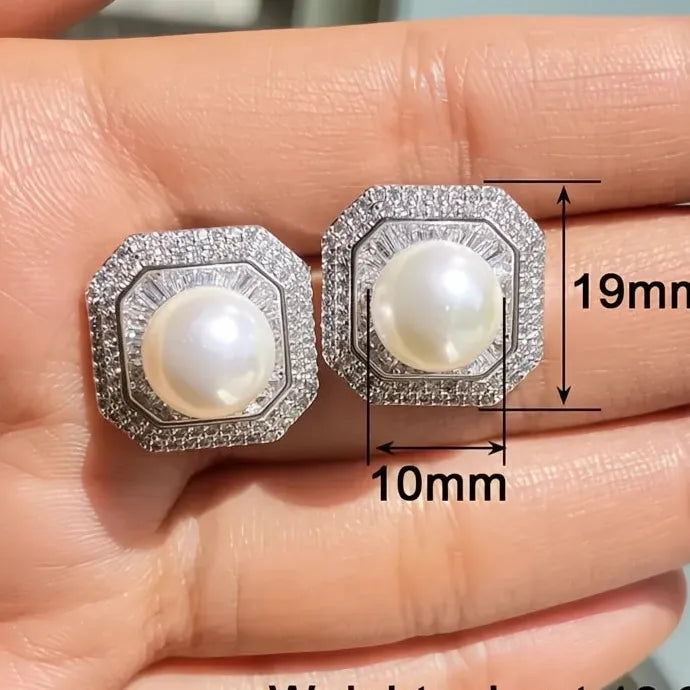 Luxury Geometric Copper Alloy Pearl Stud Earrings Wedding Jewelry for Women