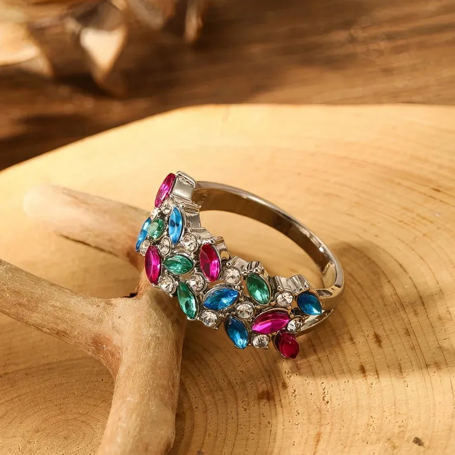 Multicolored Square Silver Wedding Rings for Women Luxury Zircon Jewelry