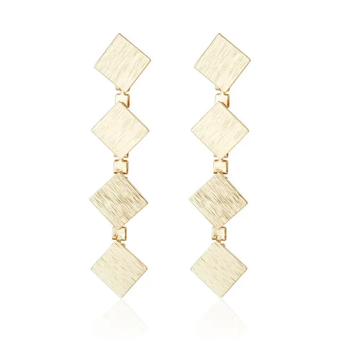 Brushed Metal Retro Square Necklace Bracelet Earrings Set for Women Jewelry Gift
