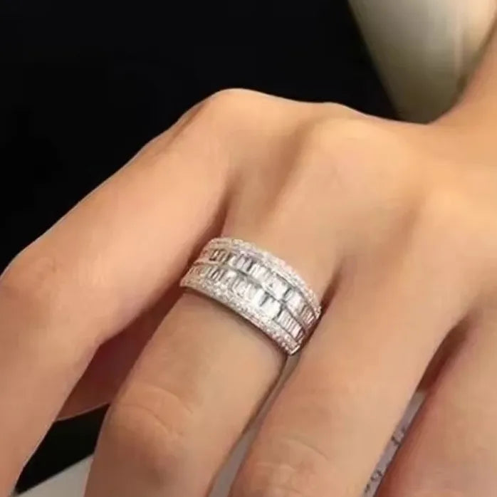 Elegant Female Engagement Ring with Cubic Zirconia Geometric Wedding Band