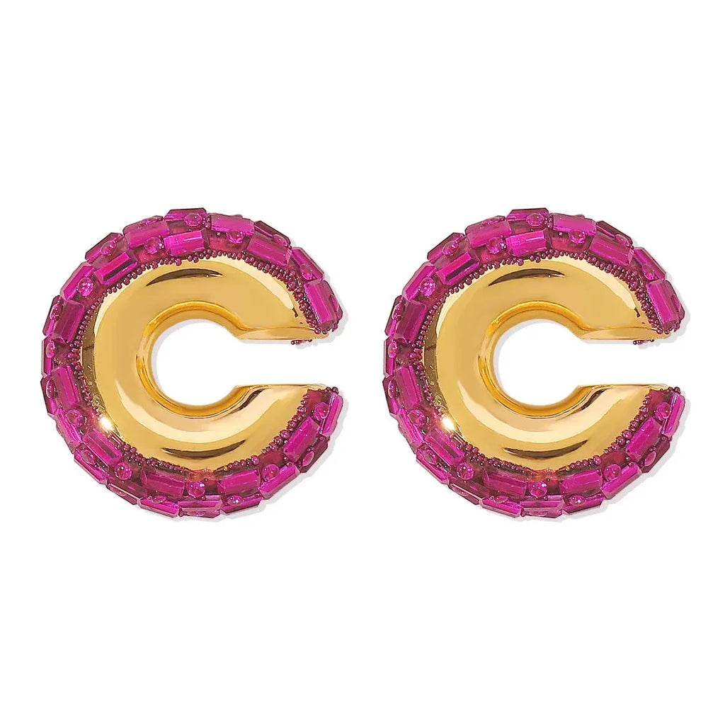 Luxury Colorful Crystal C-Shape Zinc Alloy Clip Ear Cuffs for Women