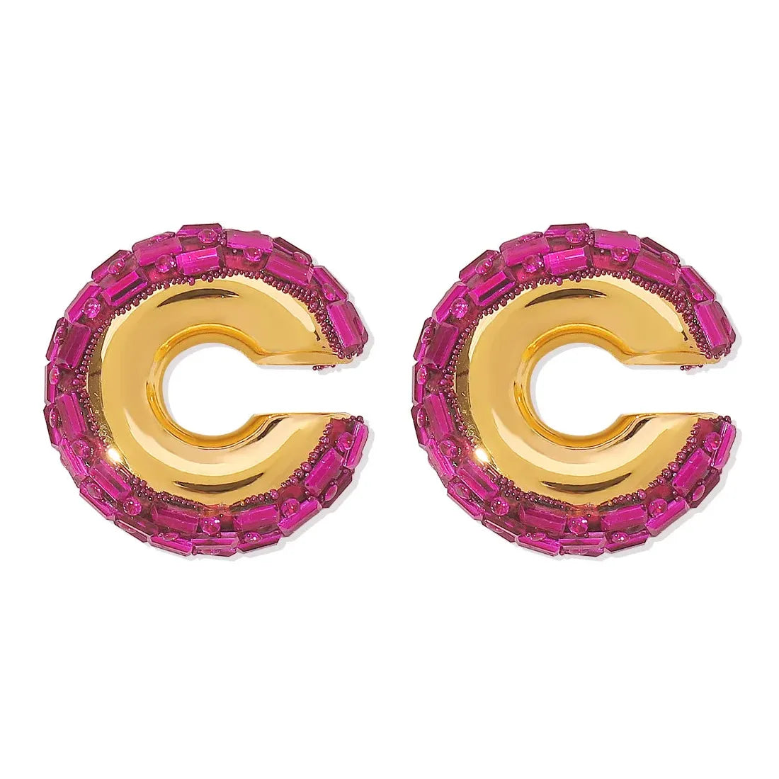 Luxury Colorful Crystal C-Shape Zinc Alloy Clip Ear Cuffs for Women