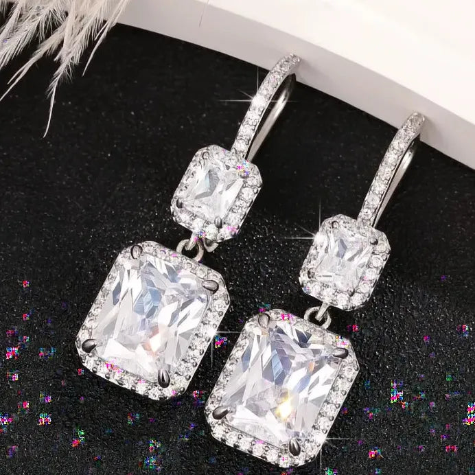 Women’s Silver Geometric Cubic Zirconia Drop Wedding Earrings