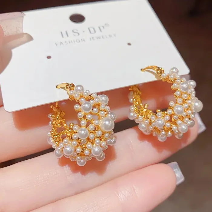 Irregular Copper Pearl Stud Earrings European American Fashion Style