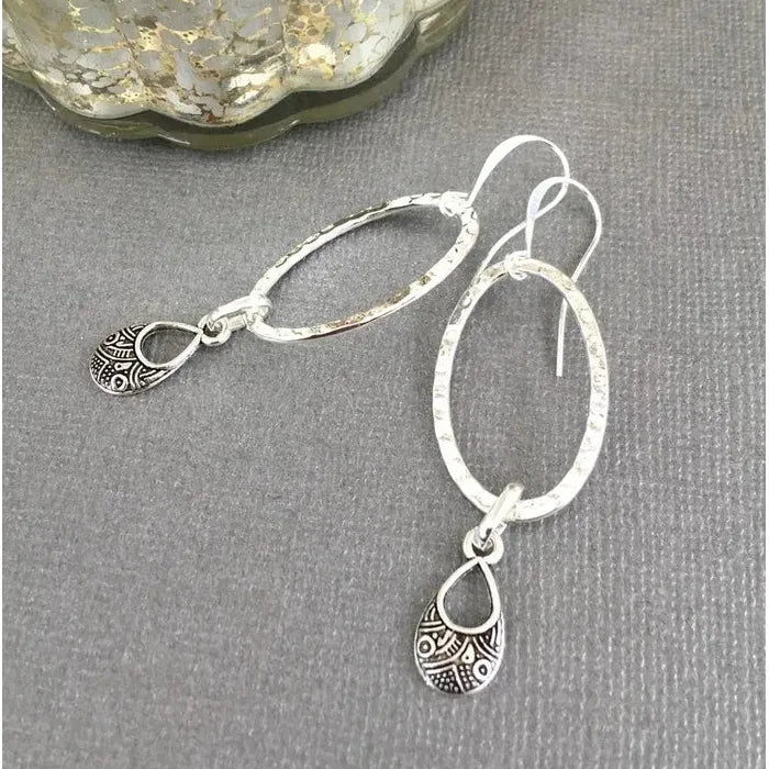 Retro Silver Oval Drop Earrings Zinc Alloy Classic Jewelry for Women Gifts