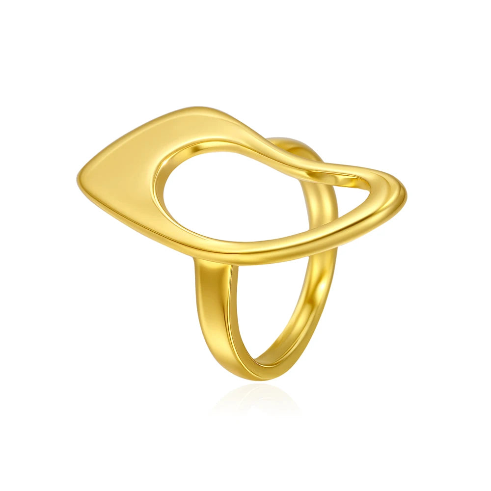 18K Gold Plated Stainless Steel Geometric Hollow Out Minimalist Ring for Women