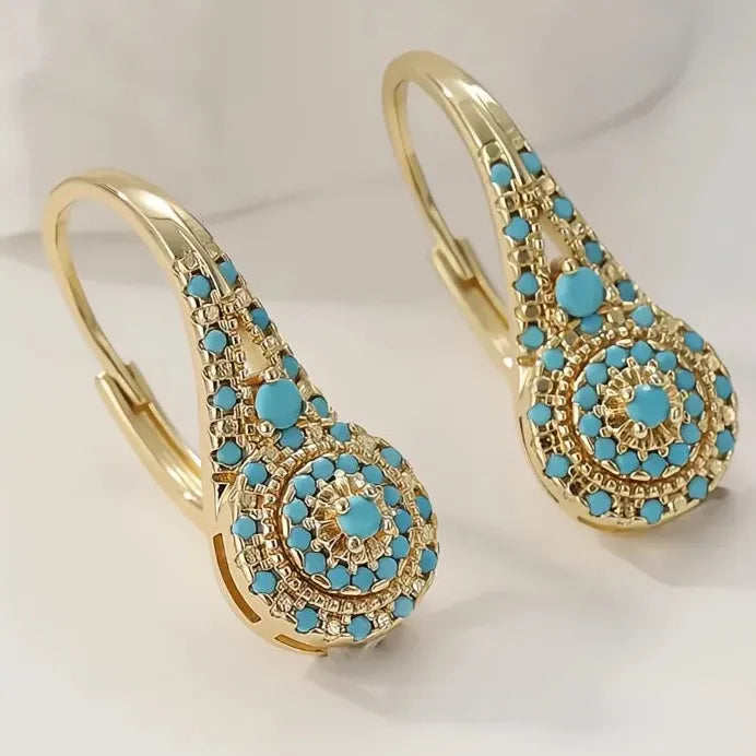 Bohemian Blue Turquoise Drop Earrings Gold Color Women Party Jewelry