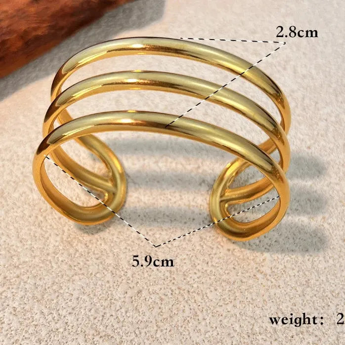 Vintage Hollow Out Stainless Steel C-Shape Wide Open Punk Bangle Bracelet Female
