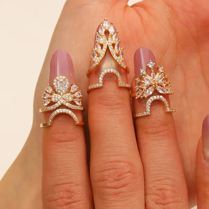 Adjustable Zircon Nail Ring for Women Retro Punk Jewelry Gift Trendy Geometric