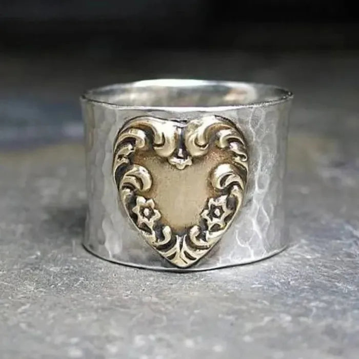 Vintage Irregular Wide Face Zinc Alloy Ring Multi-Color Heart Painting Men’s Jewelry