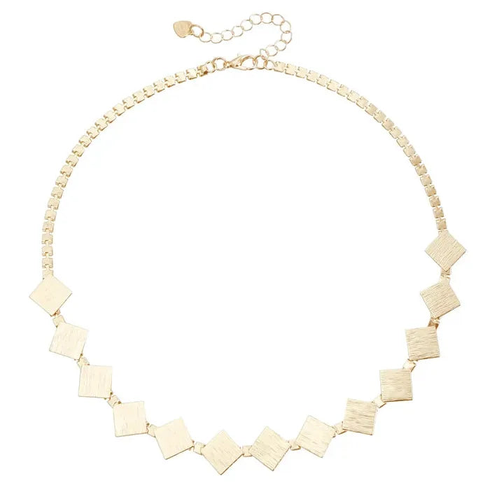 Vintage Square Metal Zinc Alloy Necklace Bracelet Earrings Set for Women