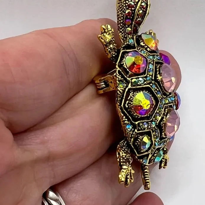Women's Vintage Turtle Animal Brooch Diamond Studded Small Pin Accessory