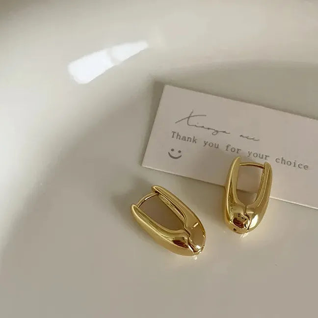 Glossy Chunky Gold Hoop Earrings for Women Geometric Vintage Jewelry