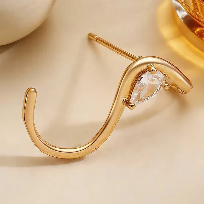 Vintage Water Drop Zircon S-Shaped Stud Earrings for Women Gift