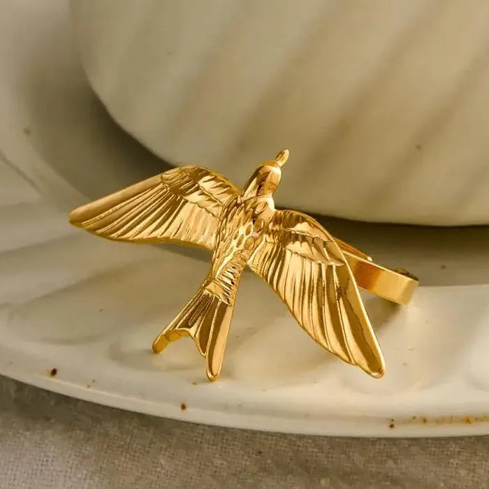 Stainless Steel Flying Bird Ring Unisex Punk Animal Jewelry for Men Women