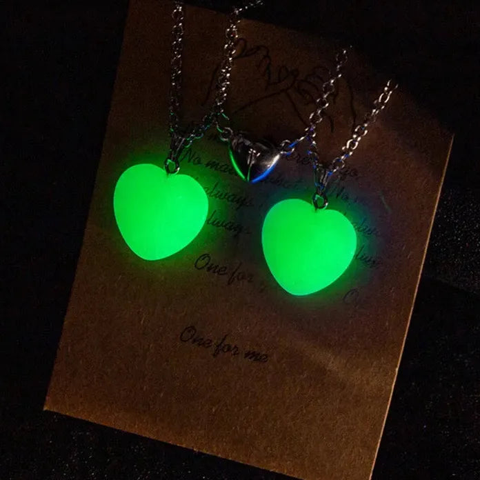 2Pcs Luminous Hexagonal Heart Pendant Couple Magnetic Zinc Alloy Necklace Gift