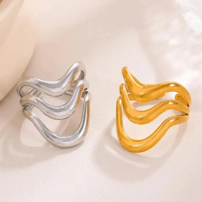 Stainless Steel Irregular Geometric Open Chain Ring for Women Punk Fashion Jewelry