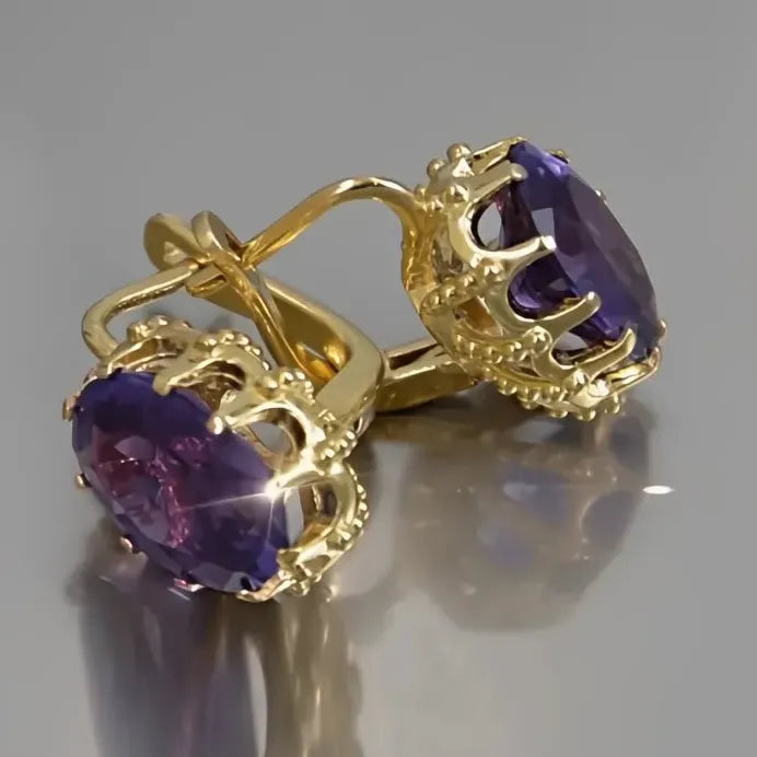 Geometric Purple Cubic Zirconia Drop Earrings for Women Weddings