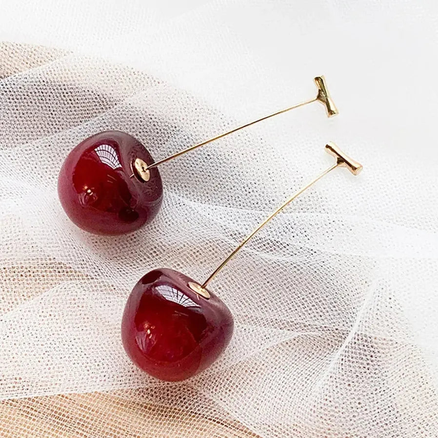 Cute Cherry Fruit Drop Earrings for Women Kpop Jewelry Nature-Inspired Charm