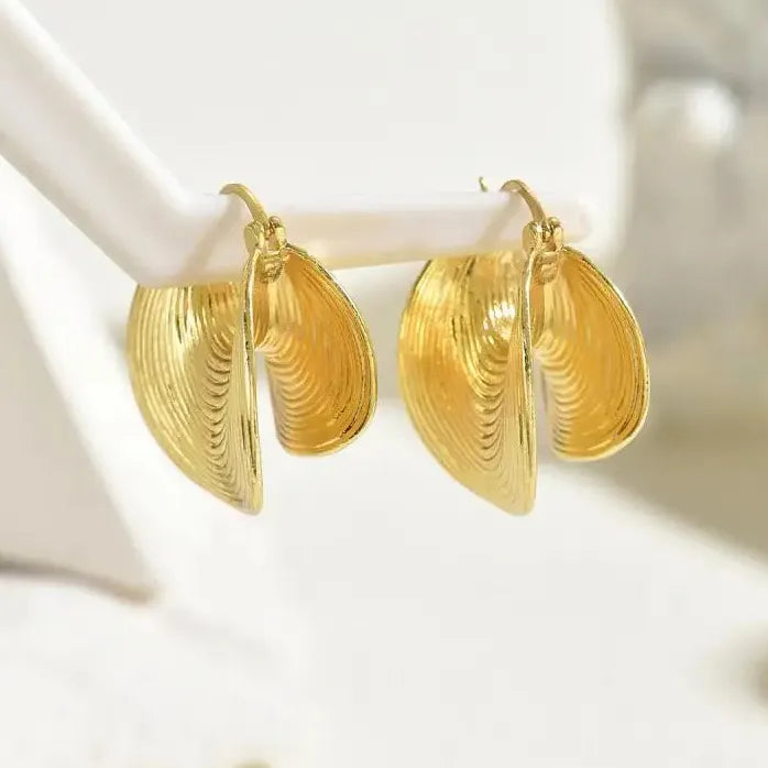 Geometric Irregular Striped Large Gold Metal Drop Earrings for Women