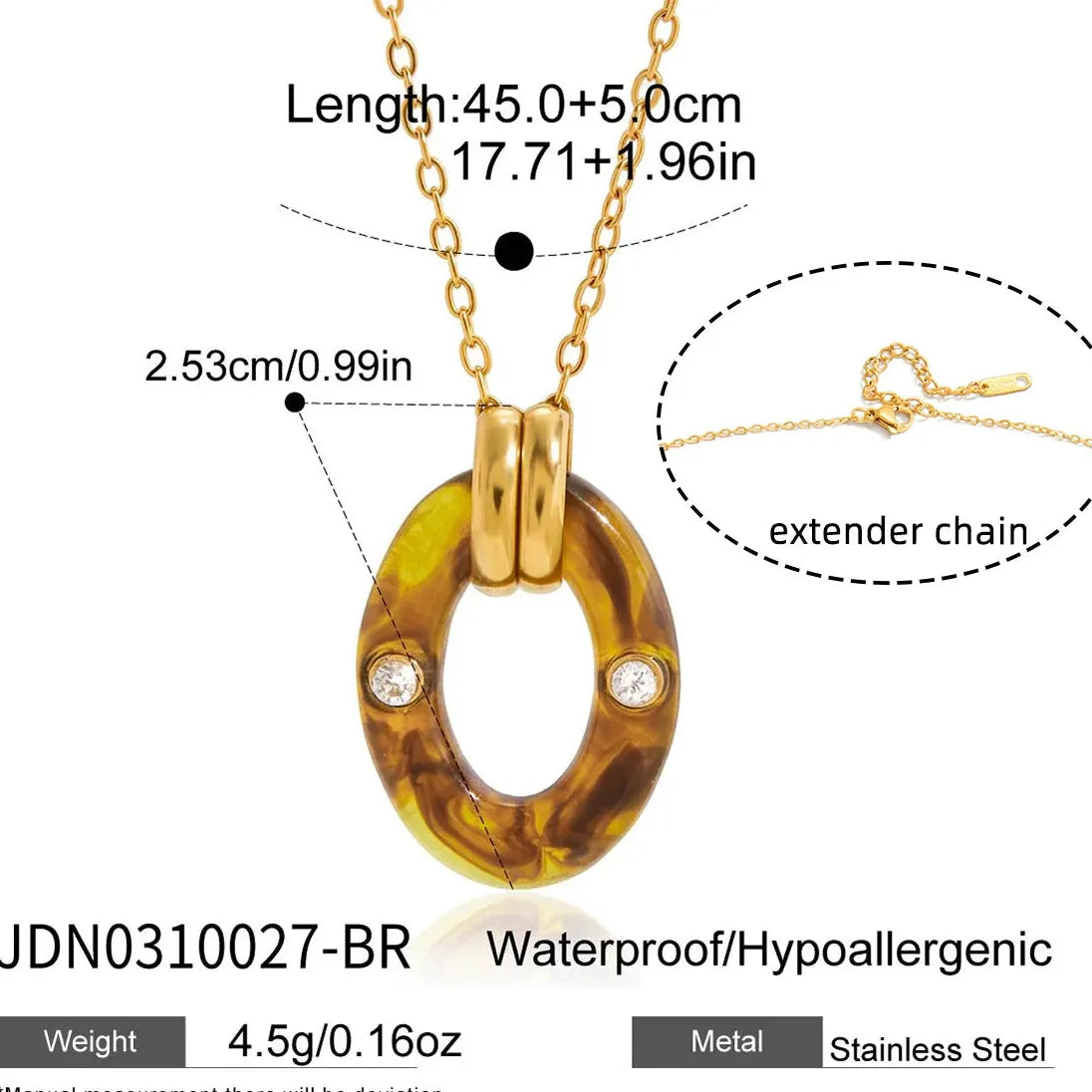 Minimalist Hollow Oval Natural Stone Pendant Necklace Stainless Steel 18k Gold Plated Jewelry