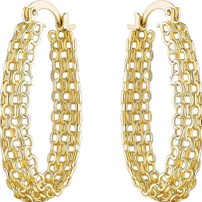 Luxury Women Gold Color Geometric Hoop Earrings with Chain for Weddings