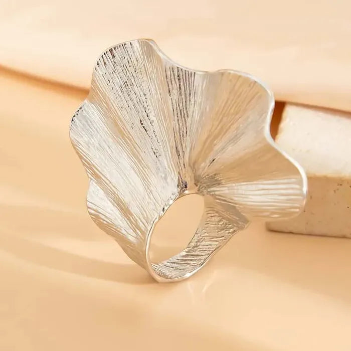 Gold Irregular Fold Leaf Texture Fashion Rings for Women Stylish Jewelry