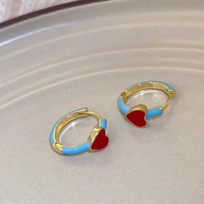 2024 Korean Women’s Heart Hoop Earrings Gold Plated Copper Jewelry Gift