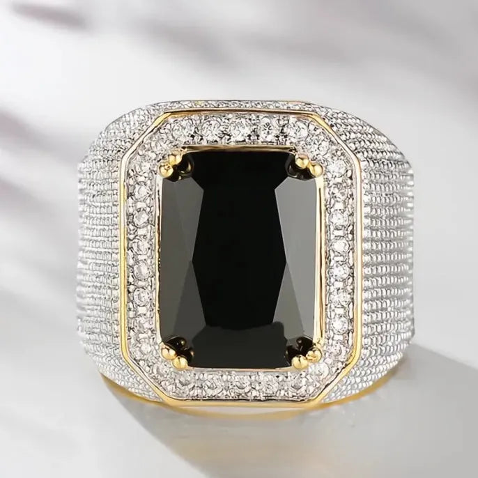 Wide Blue Black Cubic Zirconia Brass Ring for Women Wedding Engagement Jewelry