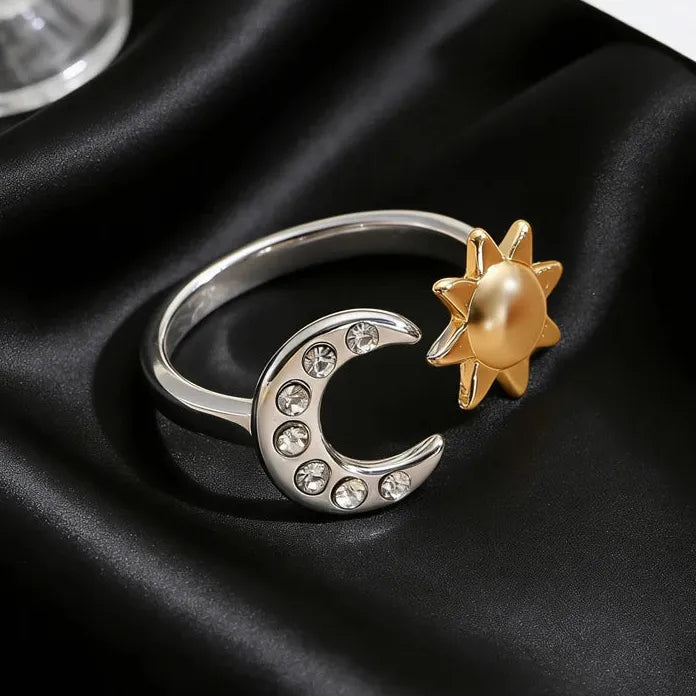 Vintage Zinc Alloy Moon Sun Jewelry Set for Women Necklace Earrings Ring Bracelet