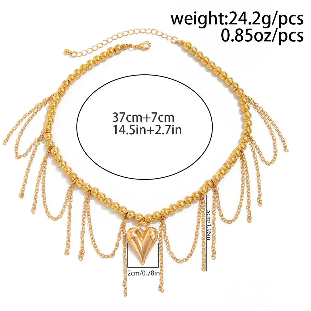 18k Gold Plated Copper Alloy Heart Pendant Choker Necklace for Women Stylish