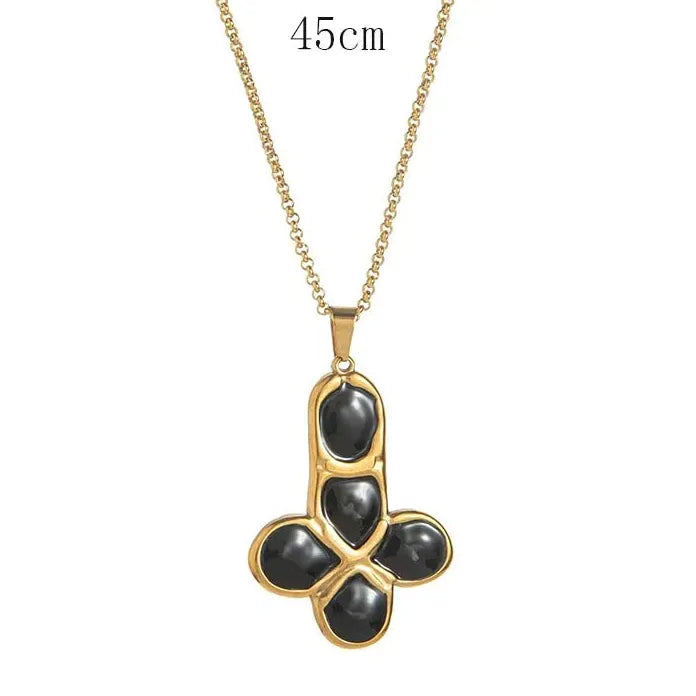 Stainless Steel Cross Pendant Necklace Men Women Colorful Stone Punk Hiphop Jewelry