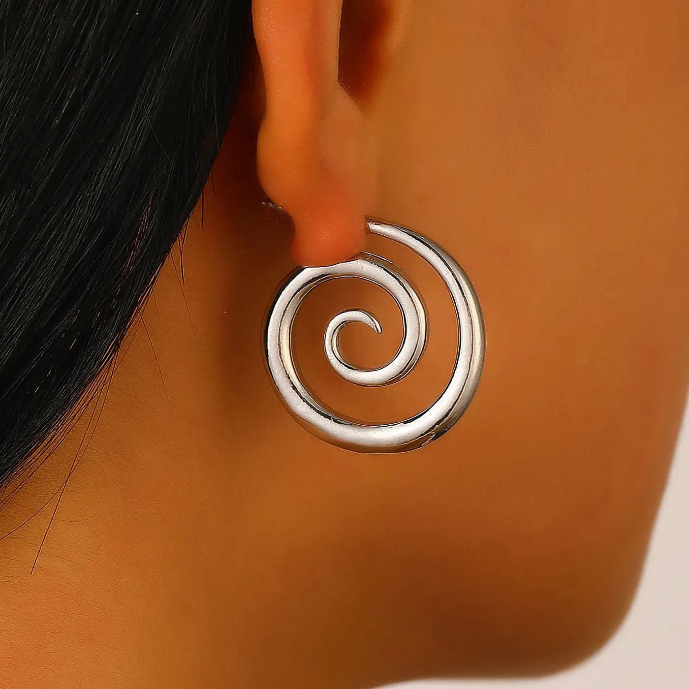Waterproof Metal Spiral Stud Earrings for Women Stainless Steel Jewelry