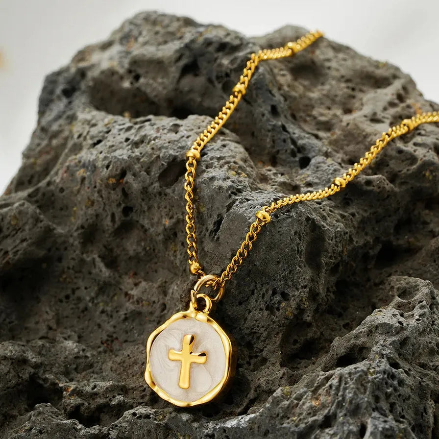 Stainless Steel Geometric Pendant Necklace Star Cross Heart Moon Choker Women Jewelry