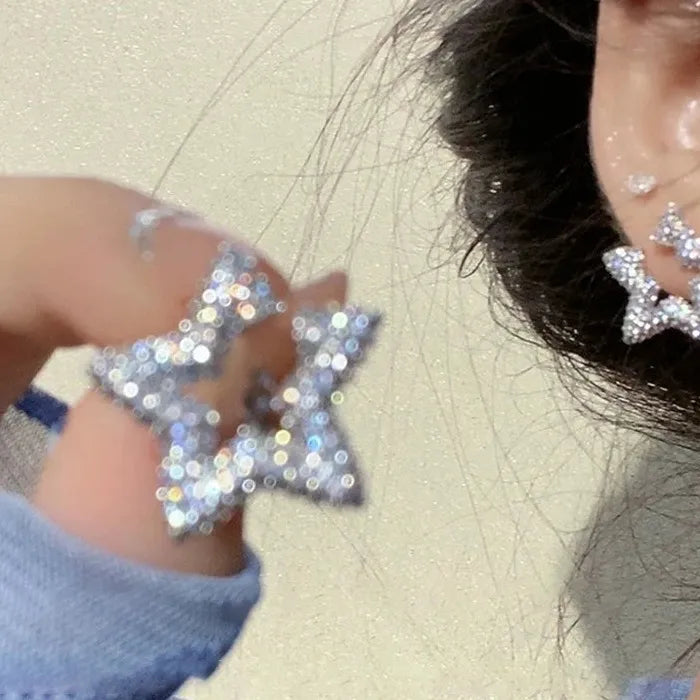 Elegant Cubic Zirconia Zinc Alloy Five-Pointed Star Earrings for Women