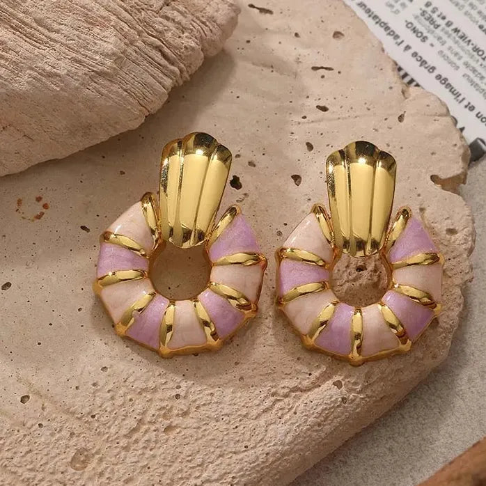 Stainless Steel Geometric Stud Earrings for Women Vintage Enamel Colorful Gift Jewelry